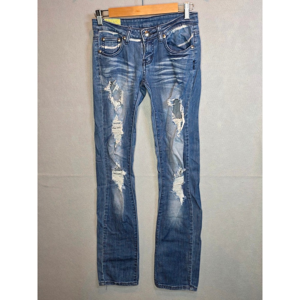 Machine Nouvelle Mode Distressed Skinny Jeans Blue Denim Grunge USA 27 Italy 41